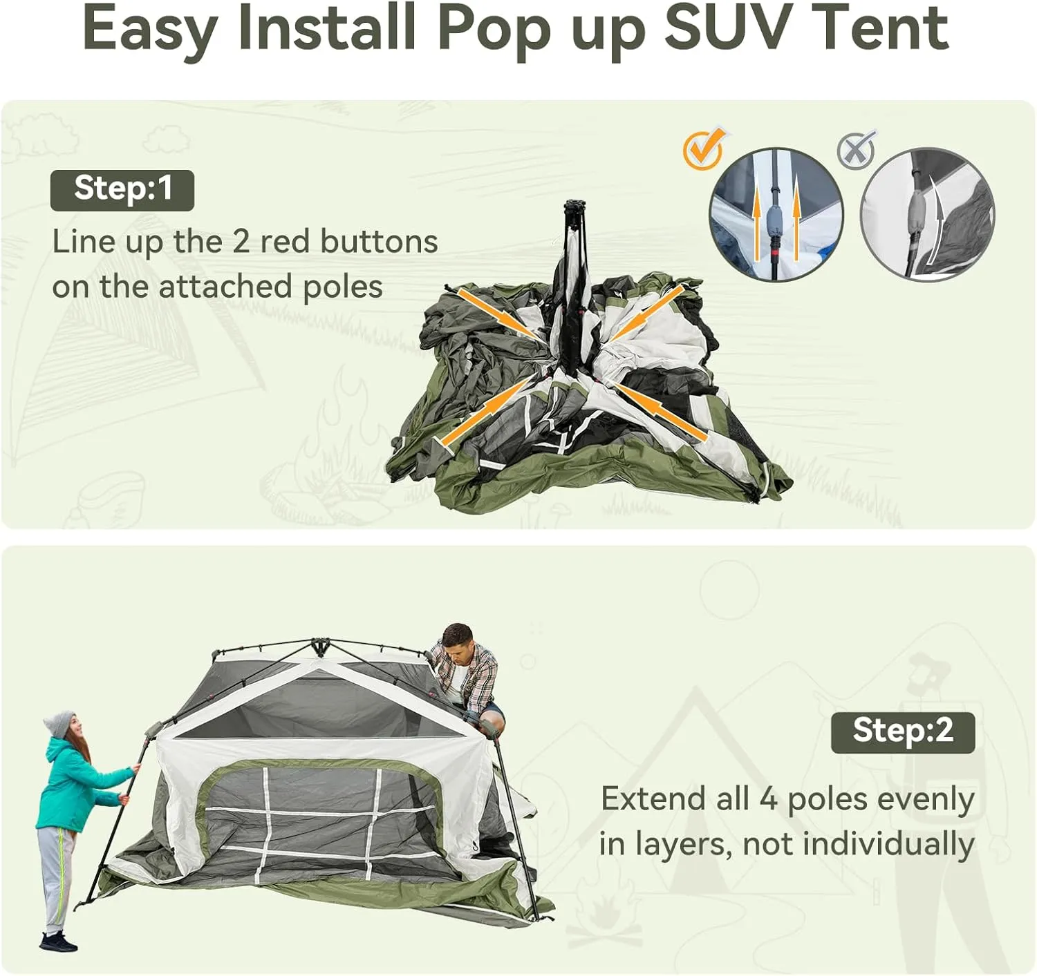 SUV Tent for Camping with Vestibule and Canopy, Waterproof 6-8 Person Automatic Car Truck Camping Tent with Rainfly, Army Green