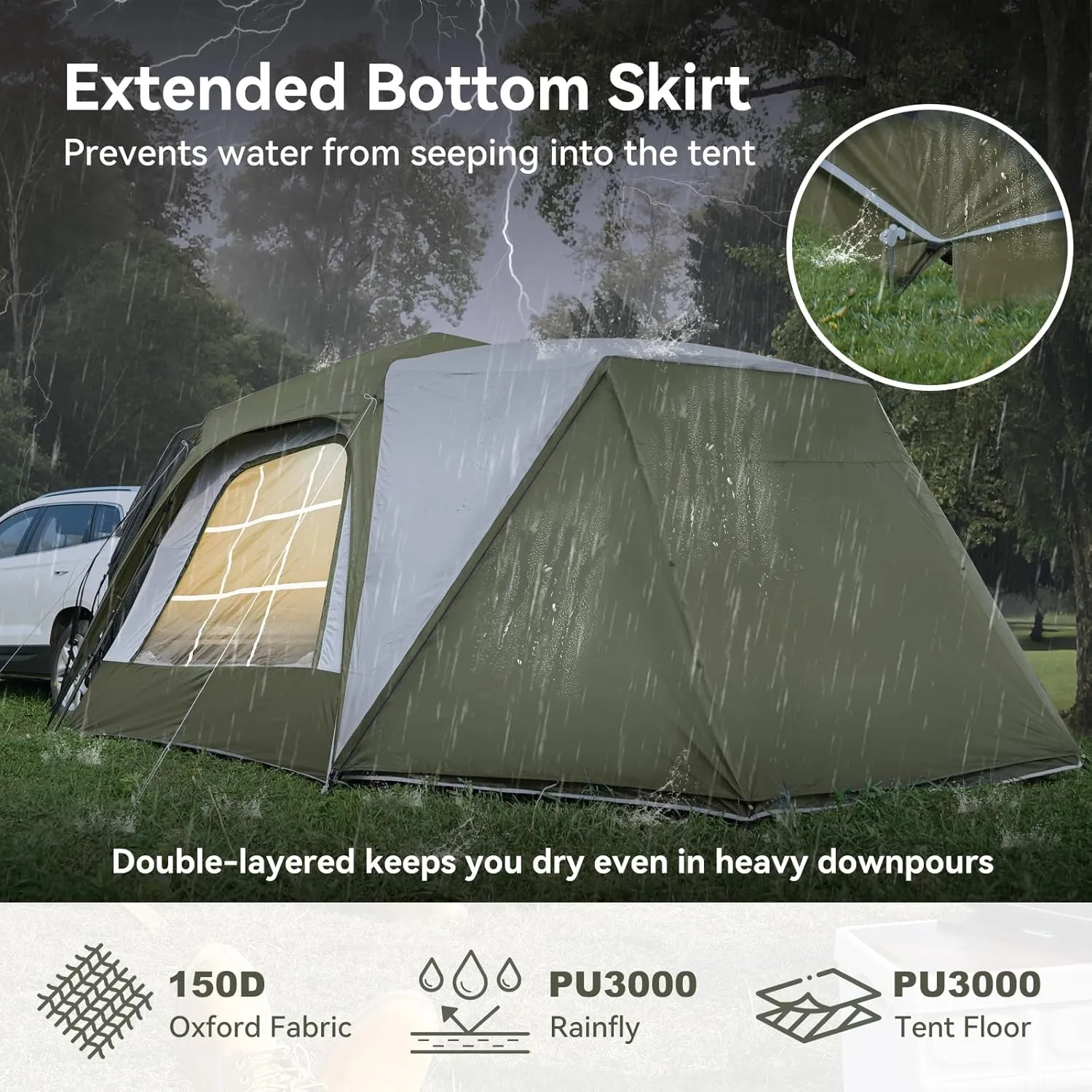 SUV Tent for Camping with Vestibule and Canopy, Waterproof 6-8 Person Automatic Car Truck Camping Tent with Rainfly, Army Green