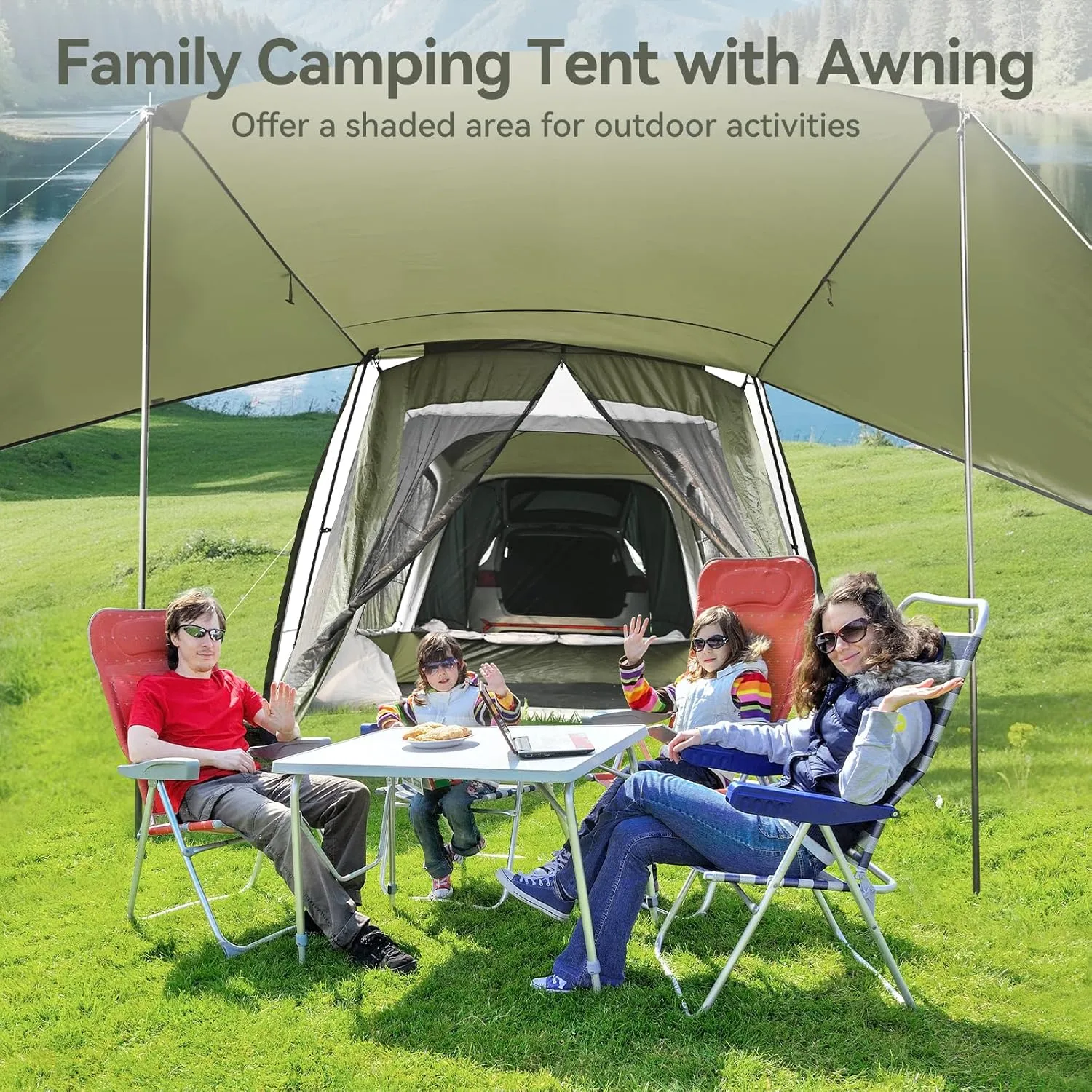 SUV Tent for Camping with Vestibule and Canopy, Waterproof 6-8 Person Automatic Car Truck Camping Tent with Rainfly, Army Green