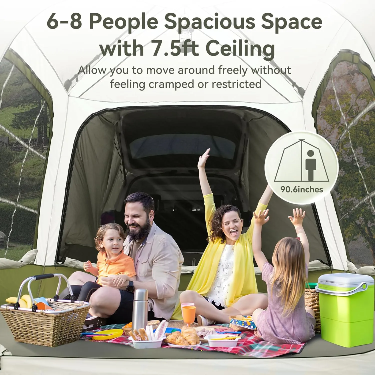 SUV Tent for Camping with Vestibule and Canopy, Waterproof 6-8 Person Automatic Car Truck Camping Tent with Rainfly, Army Green