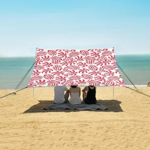 Sweet Red White Striped Candy Beach Canopy Tent Anti-UV & Wind Resistant, Camping Sun Shelter Easy Setup Portable,Outdoor Shade Tents with Sandbags,Sand Shovels,Ground Pegs & Stability Poles