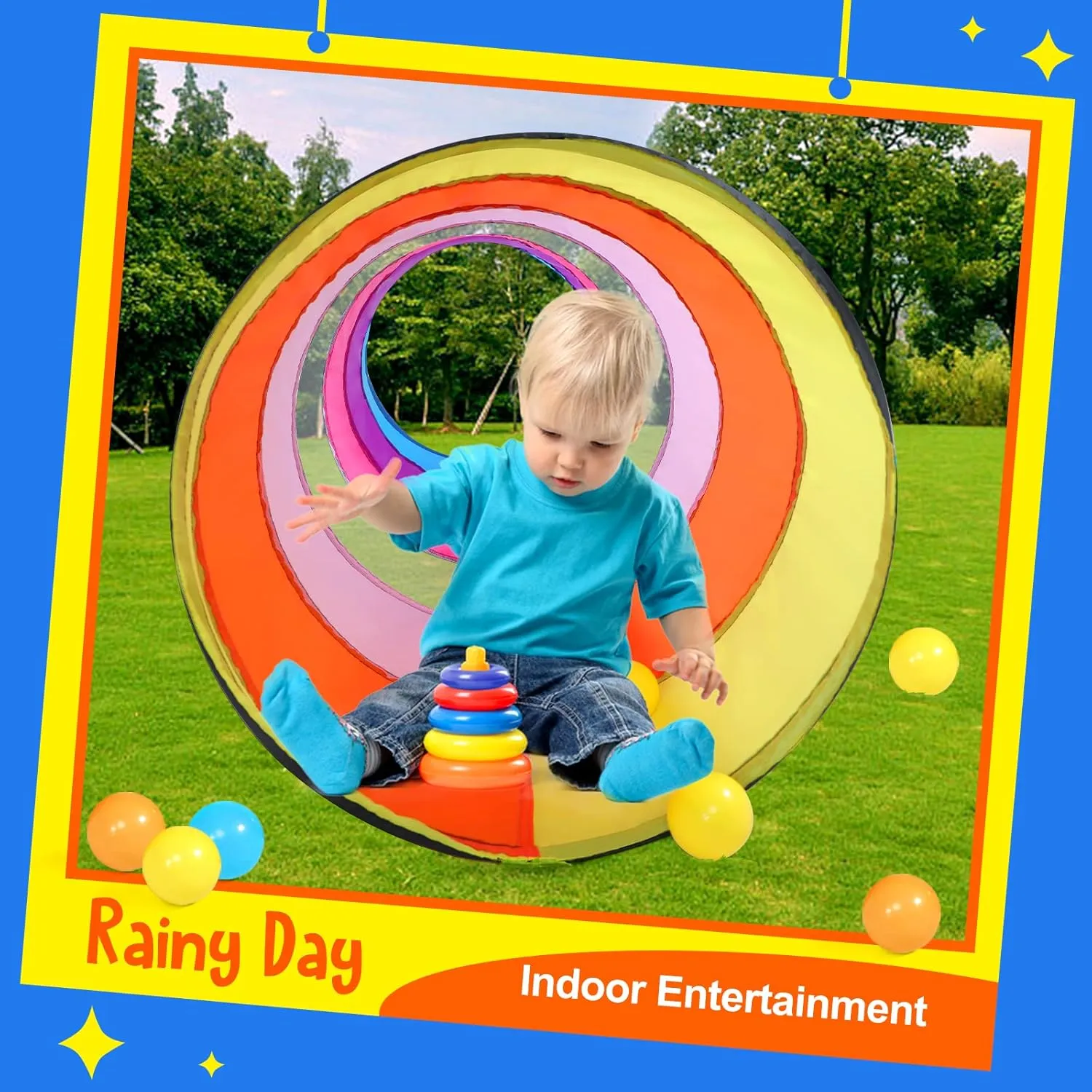 SweHouse Colorful Play Tent Tunnel for Babies, Toddlers, Kids - with Mesh Windows, Indoor Outdoor Pop Up Tunnel Toy Gift