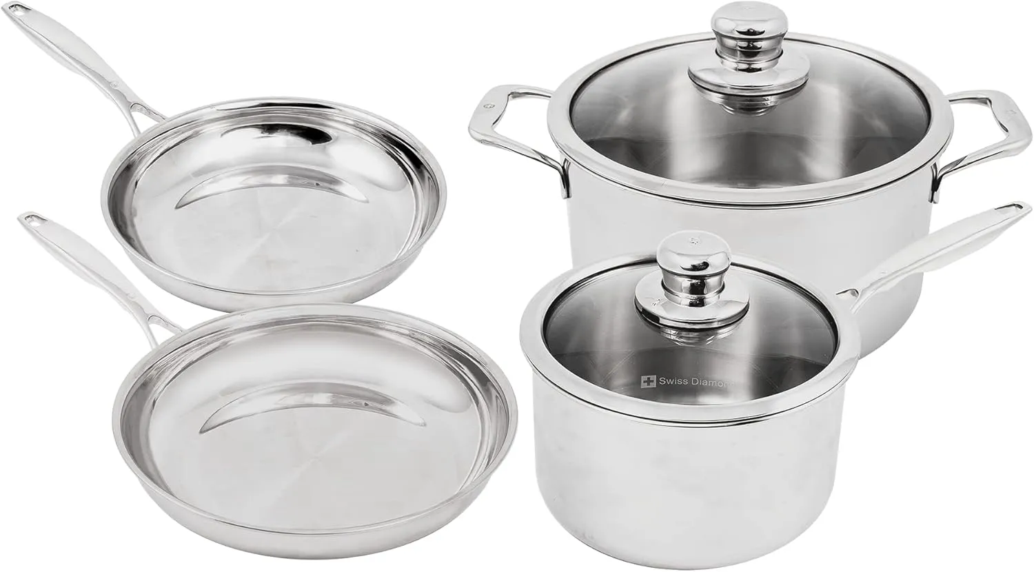 Swiss Diamond Premium Clad 5-Ply Stainless Steel 6 Piece Cookware Set, Induction Compatible Pots and Pans Set, Includes Skillets, Saucepan, Dutch Oven and Lids - Oven and Dishwasher Safe
