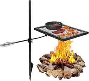 Swivel Fire Pit Grill, Heavy Duty Steel Campfire Grill with Carry Bag, Height Adjustable Camp Fire Racks, Portable Open Fire Cooking Equipment for Camping Garden Dinner, 16.7x12.6 Inch