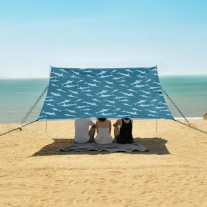 Swordfish Cartoon Pattern Beach Canopy Tent Anti-UV & Wind Resistant, Camping Sun Shelter Easy Setup Portable,Outdoor Shade Tents with Sandbags,Sand Shovels,Ground Pegs & Stability Poles