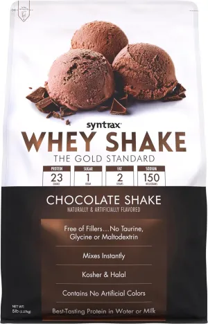 Syntrax Nutrition Whey Shake Protein Powder, Cold Filtered & Undenatured Whey Protein Blend, Chocolate Shake, 5 lbs