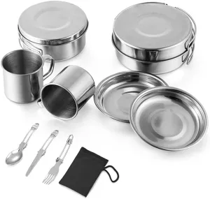 Tableware for Trekking Camping Equipment Picnic Camp Cooking Supplies Stainless Steel Pots Cookware Set Foldable Fork(Color:E)