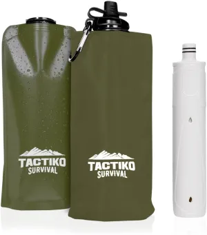 Tactiko 25oz. Purifying Water Bottle - UF Membrane, Activated Carbon Filter 265Gal. from Rivers, Streams - SGS Certified Personal Filter Straw - Camping, Emergency, Survival (Green)