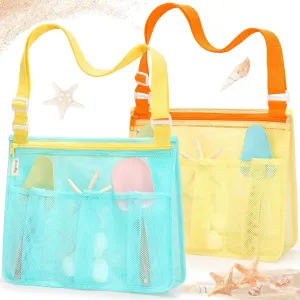 Tagitary Beach Toys Mesh Beach Bags for Kids with Zipper Collapsible Mesh Seashell Collecting Swim Pool Lake Sand Toy Storage, Boys and Girls Teens Summer Vacation Essentials