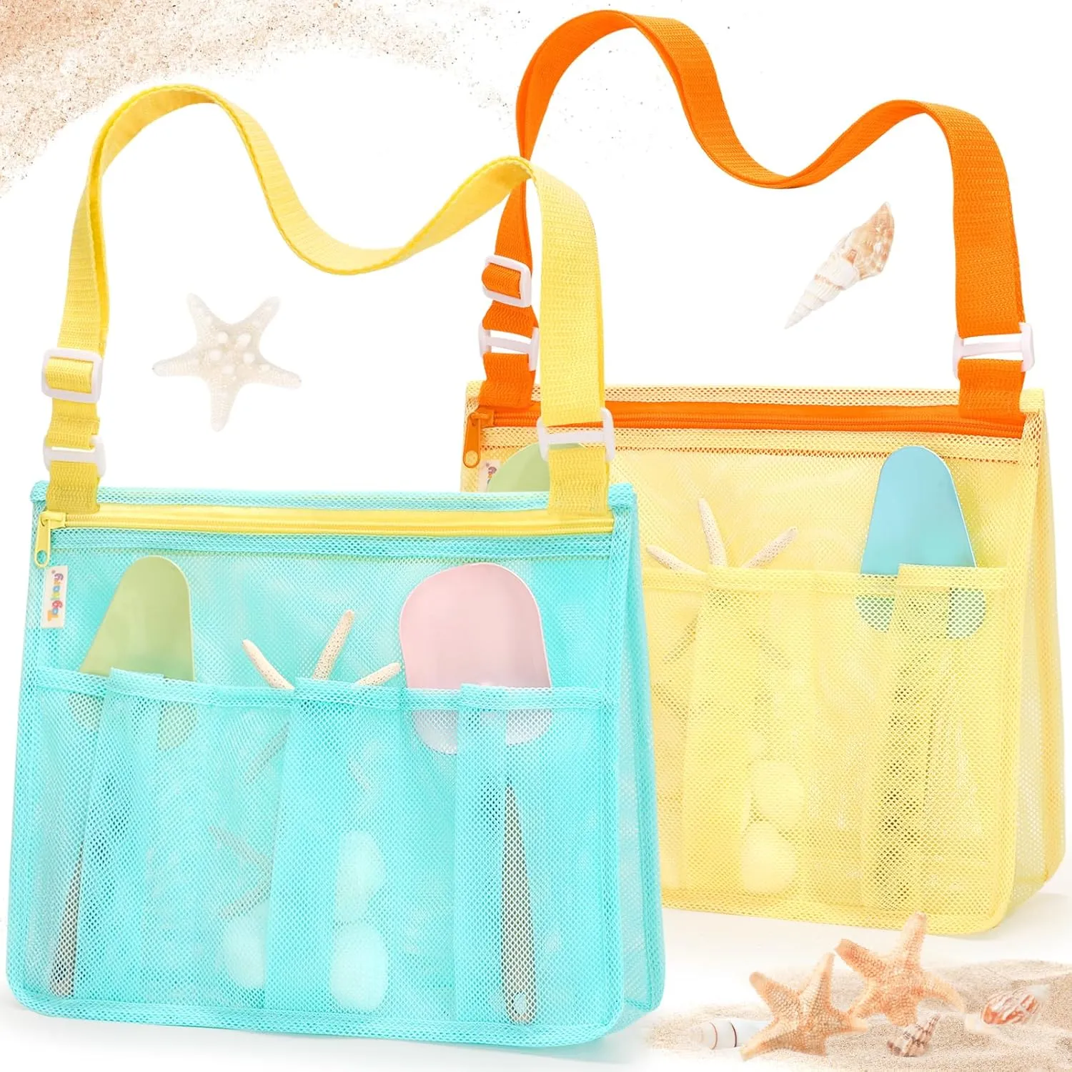 Tagitary Beach Toys Mesh Beach Bags for Kids with Zipper Collapsible Mesh Seashell Collecting Swim Pool Lake Sand Toy Storage, Boys and Girls Teens Summer Vacation Essentials