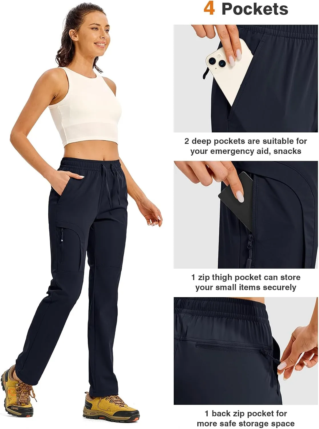 TBMPOY Women's Hiking Pants Water Resistant Lightweight Quick Dry Cargo Travel Fishing Work Camping Pant with 4 Pockets