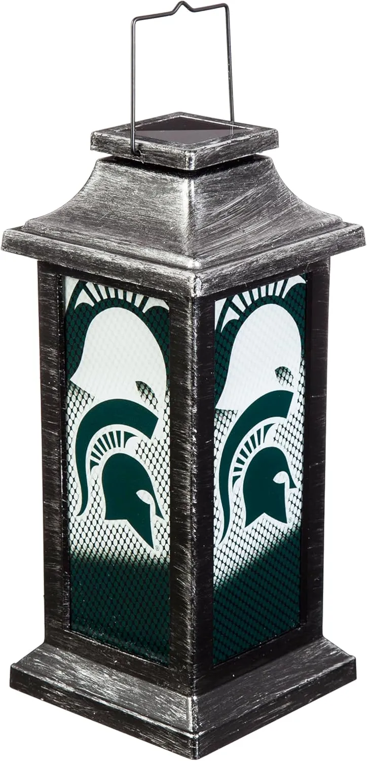 Team Sports America NCAA Michigan State University Solar Powered Lantern | Rechargeable LED Light | Indoor/Outdoor Safe Hanging Lantern | Decorative Table Light for Garage, Garden, Patio