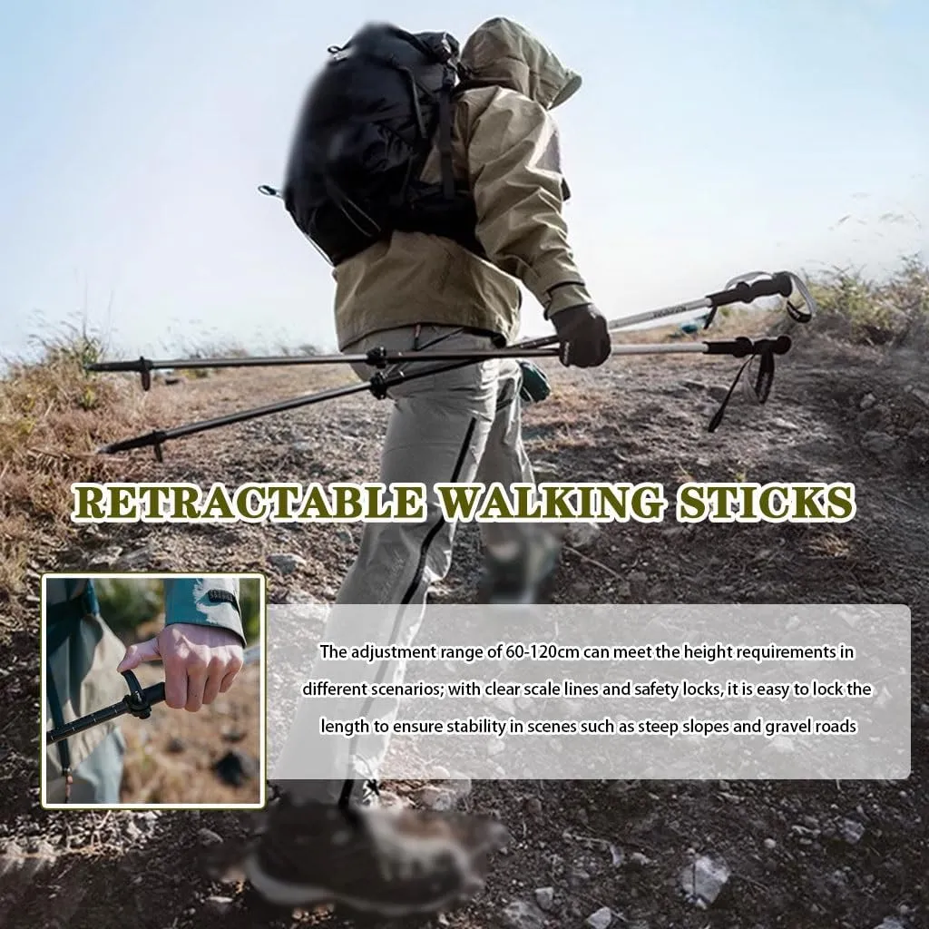 Telescopic Foldable Trekking Poles, Aluminum Alloy   Carbon Fiber, Walking Sticks with Flick Lock, for Women Men, Hiking, Camping