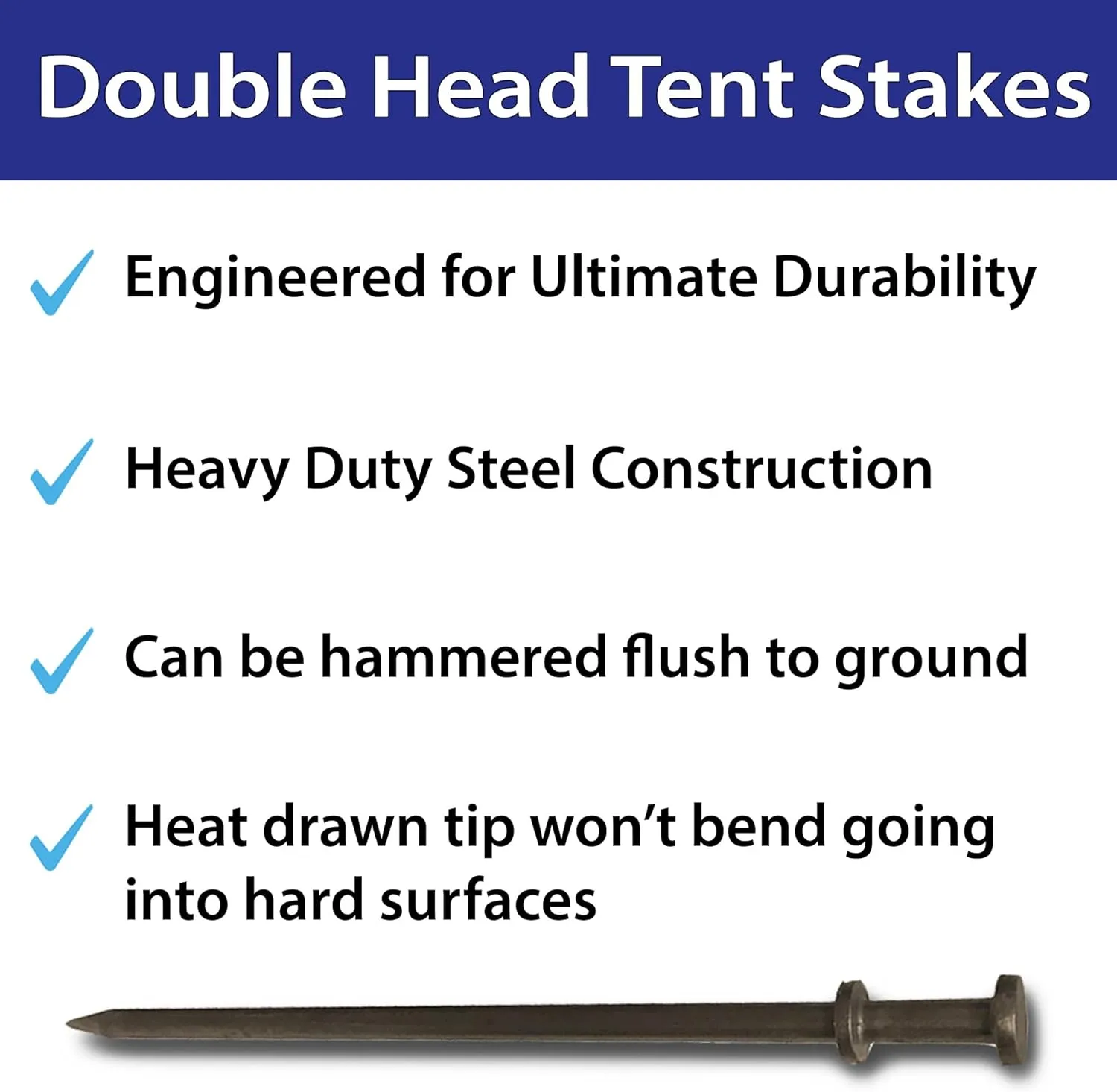 TentAndTable Double Head Metal Tent Stakes Heavy Duty Steel Ground Stake, Versatile Spikes to Anchor Commercial Inflatables, Event Party Tents, and Outdoor Camping Shelters, 1 x 20 Inch, 4 Pack