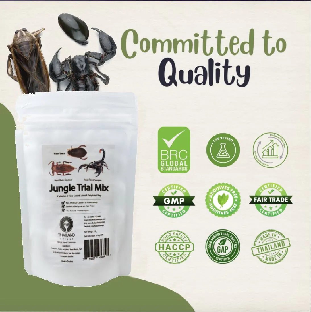 Thailand Unique Jungle Trial Mix - 14 Gram Bag with Asian Forest Scorpion, Diving Beetle, and Giant Waterbug, Dehydrated Edible Insects for Humans, Nutritious Bugs Superfood Weird Unusual Snack Gift