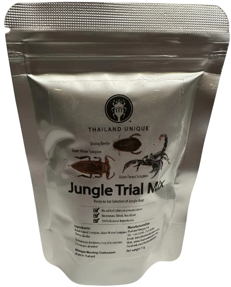 Thailand Unique Jungle Trial Mix - 14 Gram Bag with Asian Forest Scorpion, Diving Beetle, and Giant Waterbug, Dehydrated Edible Insects for Humans, Nutritious Bugs Superfood Weird Unusual Snack Gift