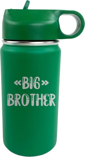 The Crafty Engineer Big Sister Big Brother Kids Water Bottle, Engraved Design with Flip Top Lid (Green)