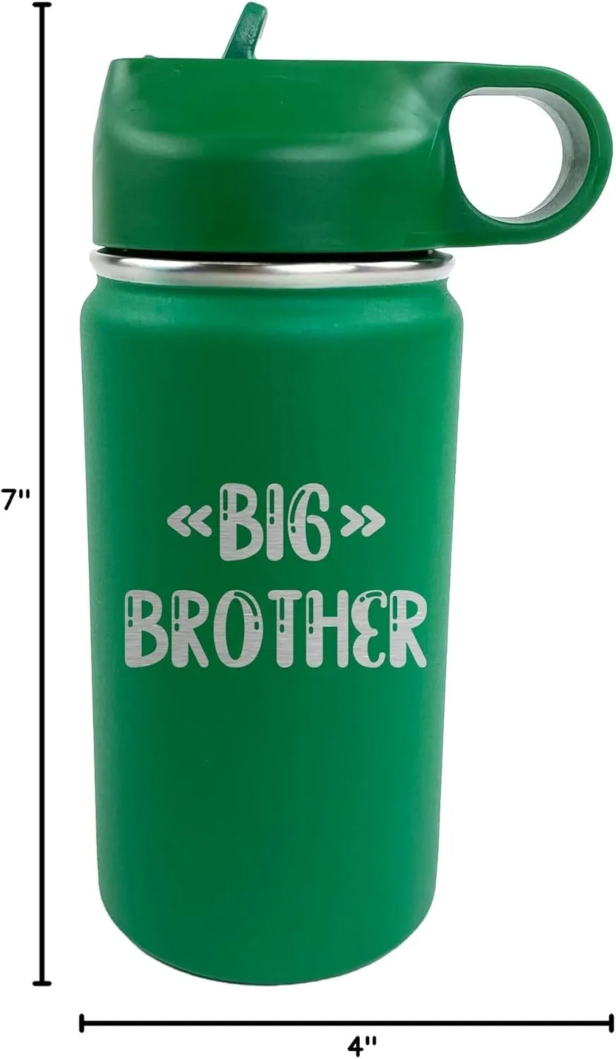 The Crafty Engineer Big Sister Big Brother Kids Water Bottle, Engraved Design with Flip Top Lid (Green)