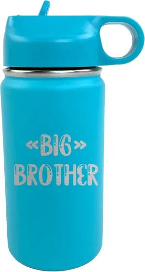 The Crafty Engineer Big Sister Big Brother Kids Water Bottle, Engraved Design with Flip Top Lid (Teal)