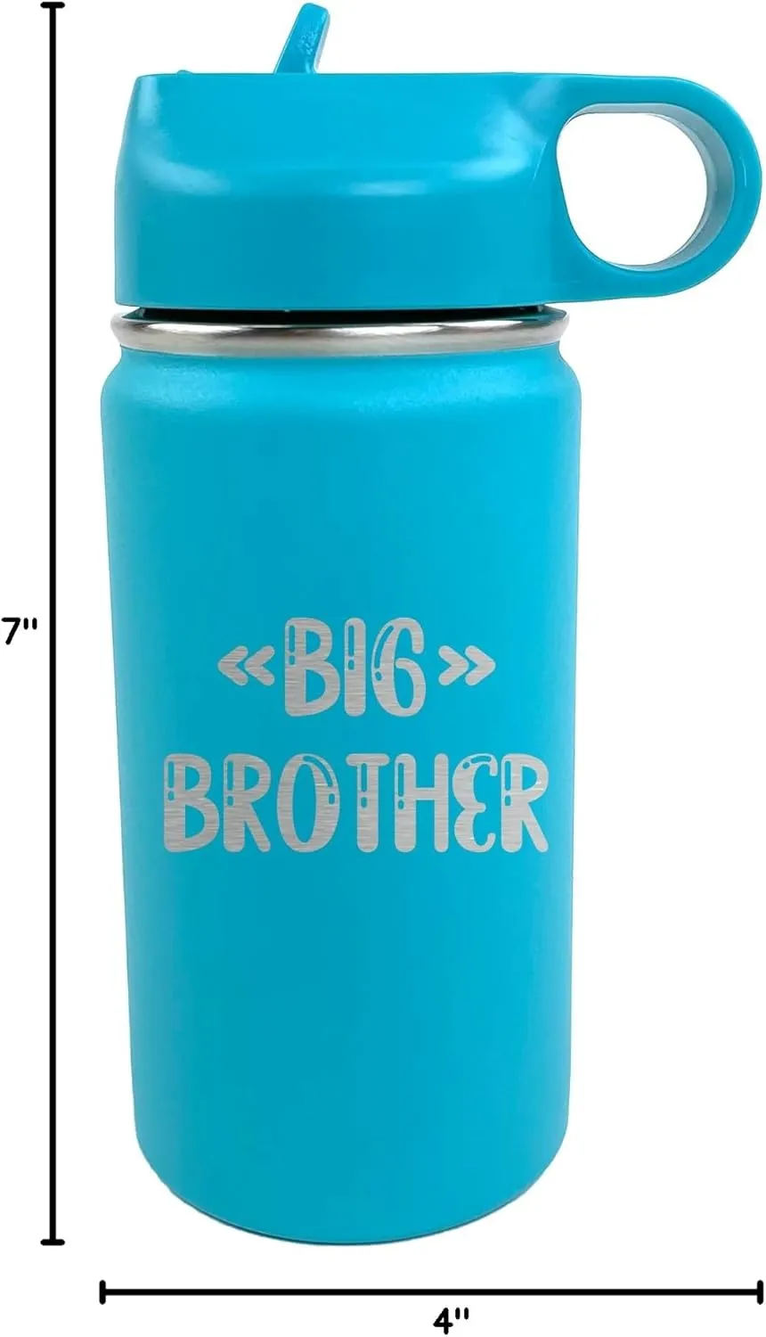 The Crafty Engineer Big Sister Big Brother Kids Water Bottle, Engraved Design with Flip Top Lid (Teal)