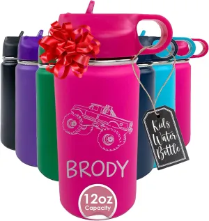 The Crafty Engineer Personalized Monster Truck Water Bottle for Kids - Monster Truck Cups for School & Sports (Pink)