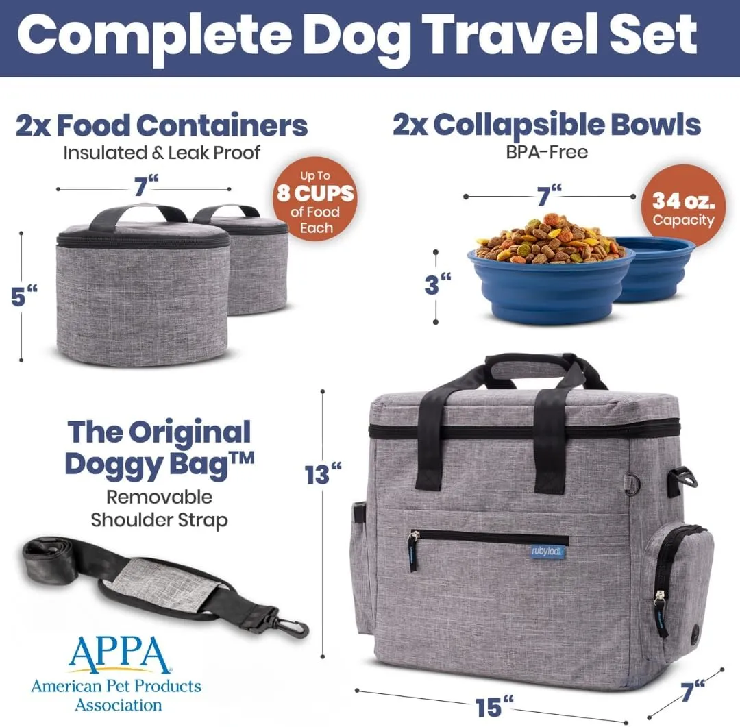 The Original Doggy Bag™ - Dog Travel Bag for Supplies - Ultimate Gift for Dog Owners - Includes 2 BPA-Free Travel Bowls and 2 Food Containers - Pet Travel Kit for Road Trips, Camping, RV