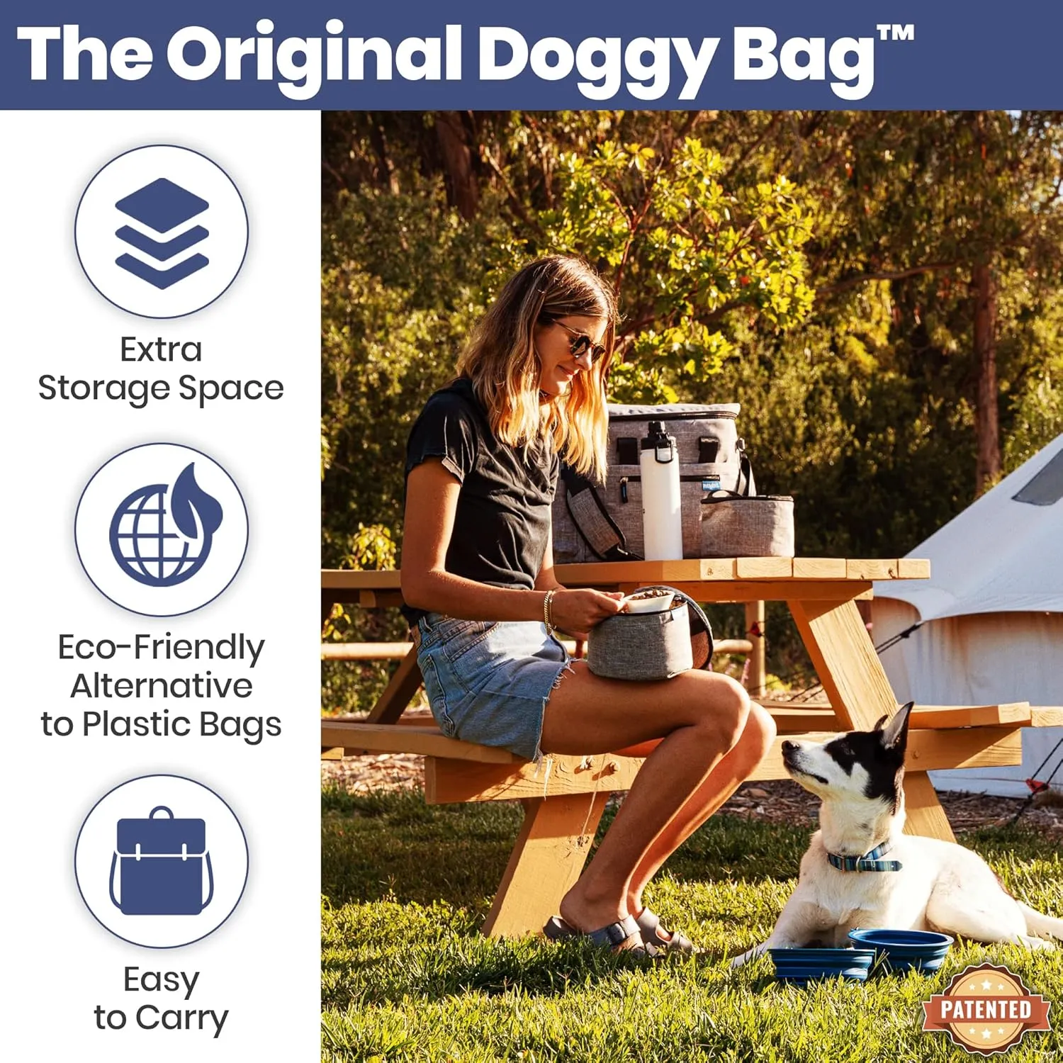 The Original Doggy Bag™ - Dog Travel Bag for Supplies - Ultimate Gift for Dog Owners - Includes 2 BPA-Free Travel Bowls and 2 Food Containers - Pet Travel Kit for Road Trips, Camping, RV