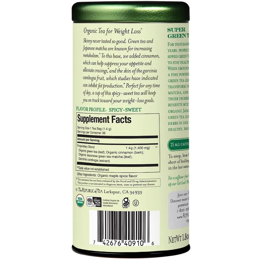 The Republic of Tea Lean Green SuperGreen Tea, Matcha And Garcinia Cambogia Tea Blend (36 Tea Bags)