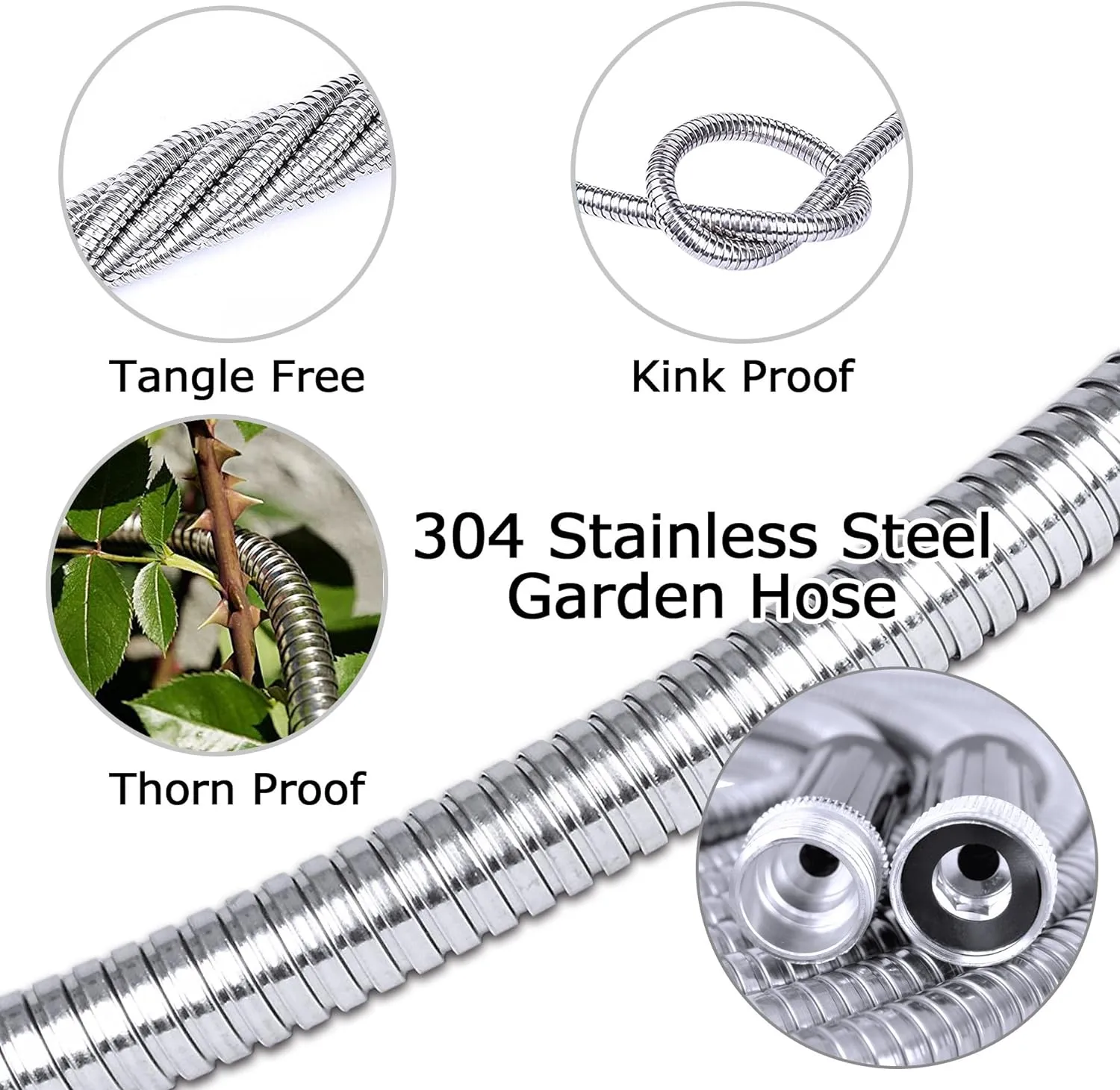 TheFitLife Flexible Metal Garden Hose - Upgrade Leak and Fray Resistant Design, Stainless Steel Water Hose with Solid Fittings and Sprayer Nozzle, Lightweight Kink Free Durable Easy Storage (25 FT)