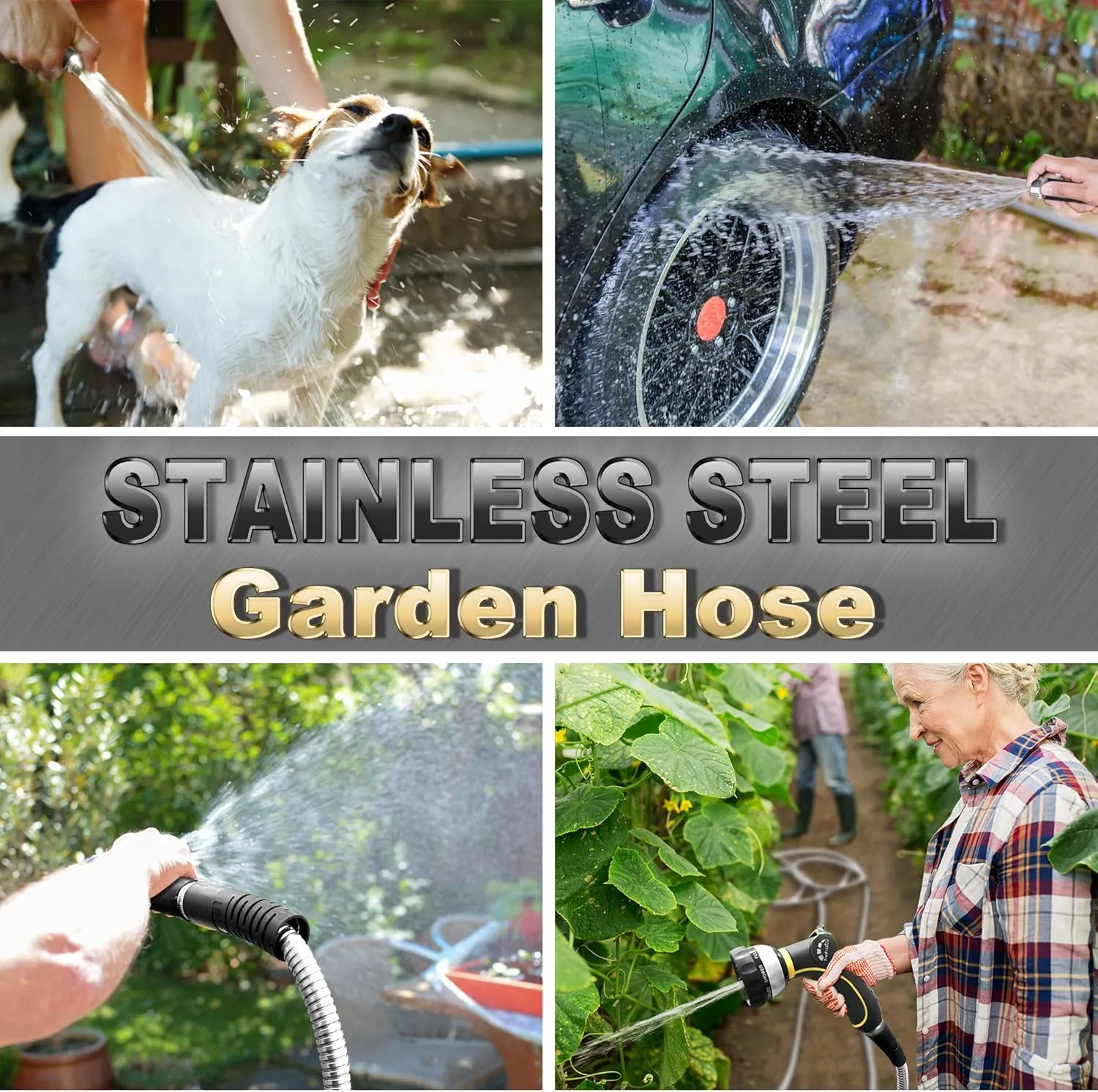TheFitLife Flexible Metal Garden Hose - Upgrade Leak and Fray Resistant Design, Stainless Steel Water Hose with Solid Fittings and Sprayer Nozzle, Lightweight Kink Free Durable Easy Storage (25 FT)