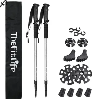 TheFitLife Nordic Walking Trekking Poles - 2 Sticks with Anti-Shock and Quick Lock System, Telescopic, Collapsible, Ultralight for Hiking, Camping, Mountaining, Backpacking, Walking, Trekking