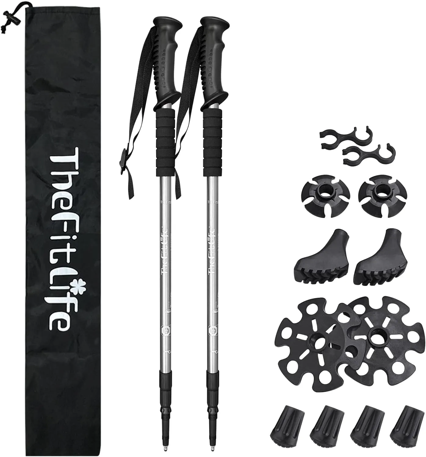 TheFitLife Nordic Walking Trekking Poles - 2 Sticks with Anti-Shock and Quick Lock System, Telescopic, Collapsible, Ultralight for Hiking, Camping, Mountaining, Backpacking, Walking, Trekking