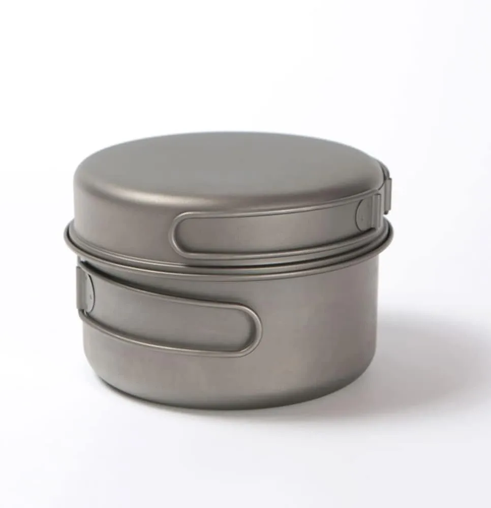 Titanium 1000ml Pot and 500ml Pan 2-Piece Cookware Set with Folding Handle for Outdoor Camping Cooking Hiking Backpacking Portable Cookware