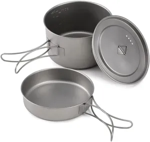 Titanium Bowls Camping Cookware Set Camping Pot Outdoor Pan Outdoor Cooking Tableware with Foldable Handles Mesh Sack