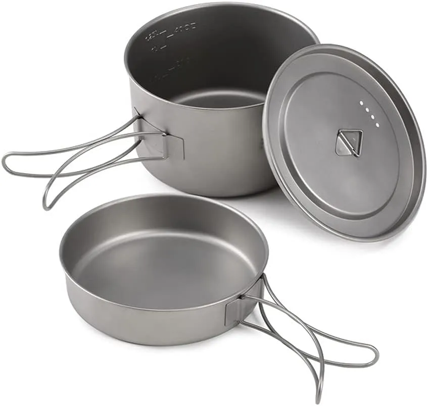 Titanium Bowls Camping Cookware Set Camping Pot Outdoor Pan Outdoor Cooking Tableware with Foldable Handles Mesh Sack