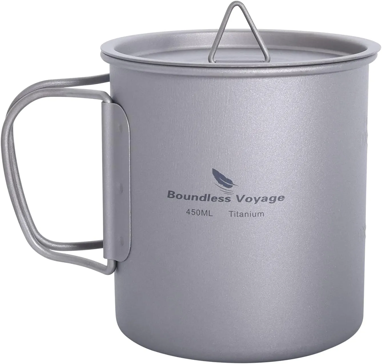 Titanium Cup Portable Camping Picnic Water Mug with Lid Outdoor Ultralight Camping Drinking Cup Picnic Cutlery Cookware (Ti3035D 450ml)