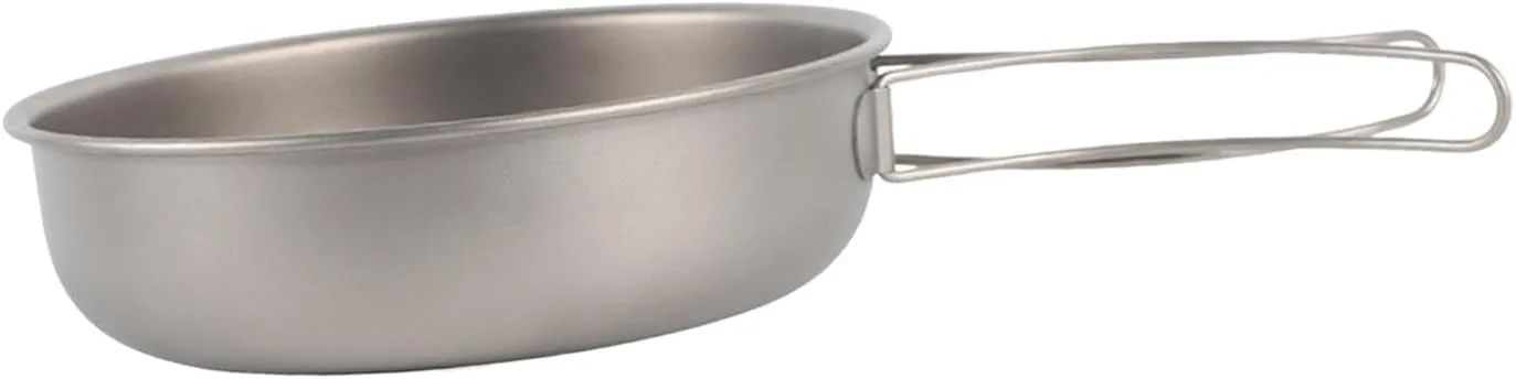 Titanium Frying Pan Cookware Portable Multipurpose Skillet Camping Pan with Folding Handle for Hiking Backpacking Kitchen, 1200ML