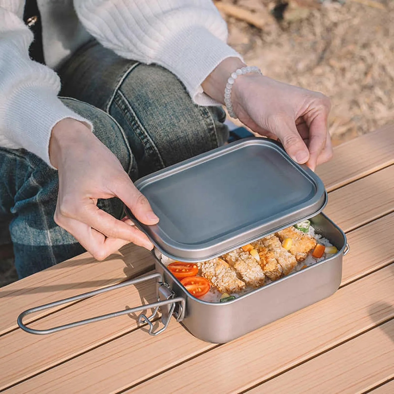 Titanium Lunch Box with Leak-Proof Lid Camping Cookware Lightweight Outdoor Cooking Pan for Backpacking Hiking Picnic & Travel Durable
