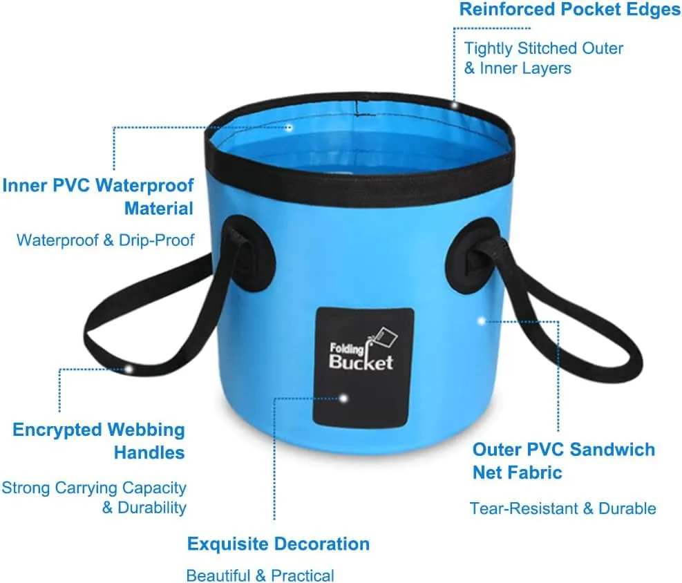 TopHomer Collapsible Bucket with Handle Portable Camping Bucket 12L Outdoor Fishing Water Folding Bucket for RVing, Camping, Hiking, Boating, Backpacking