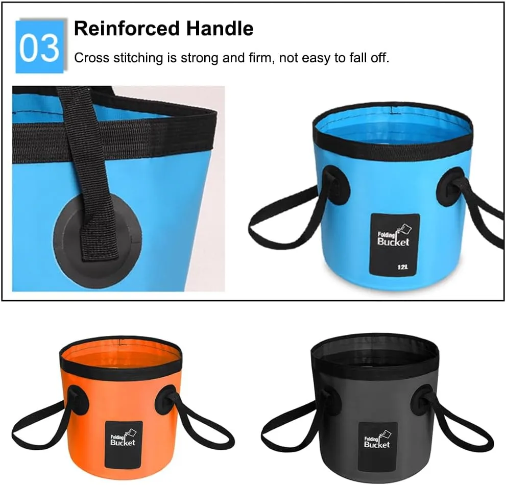 TopHomer Collapsible Bucket with Handle Portable Camping Bucket 12L Outdoor Fishing Water Folding Bucket for RVing, Camping, Hiking, Boating, Backpacking