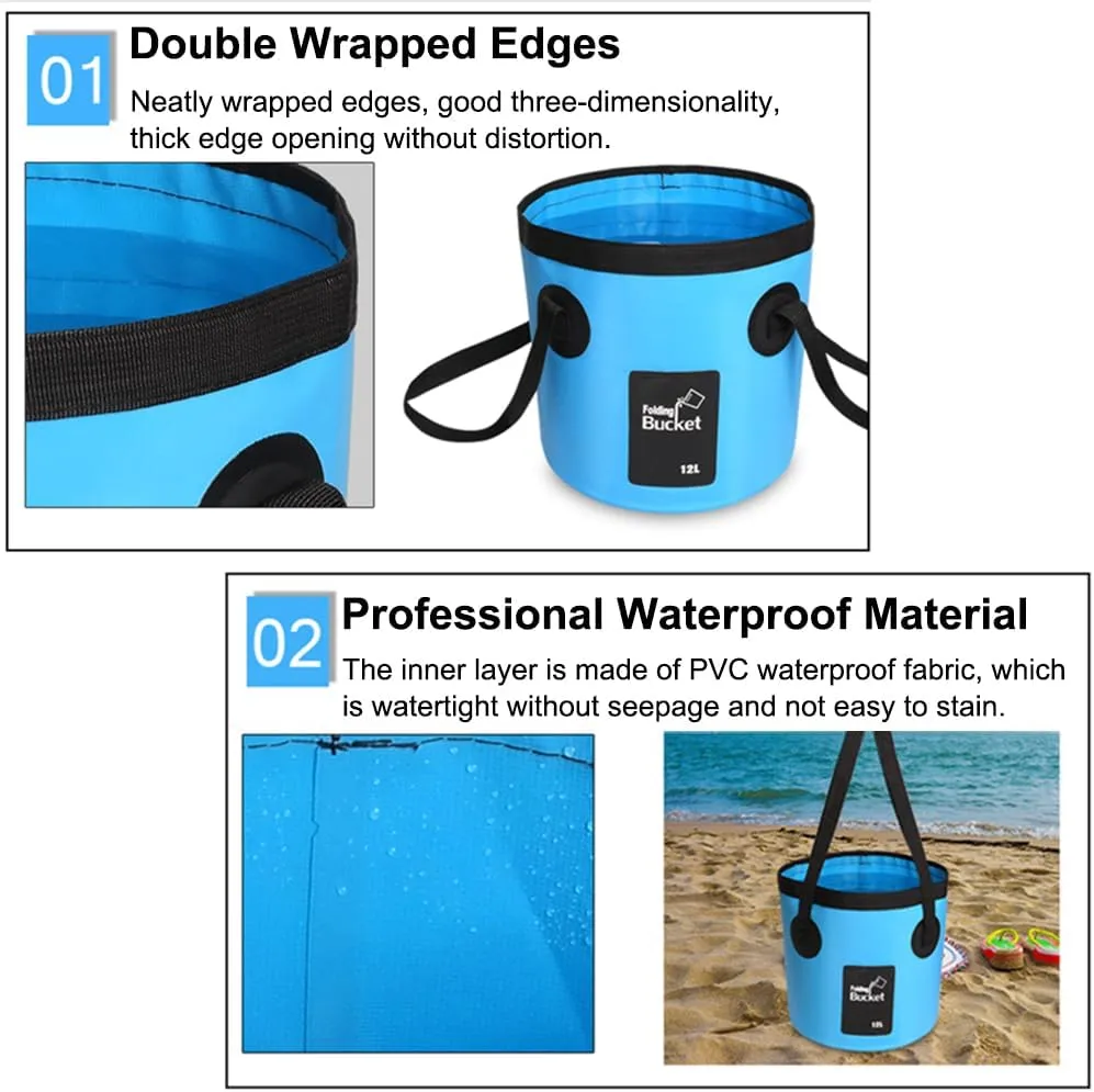 TopHomer Collapsible Bucket with Handle Portable Camping Bucket 12L Outdoor Fishing Water Folding Bucket for RVing, Camping, Hiking, Boating, Backpacking