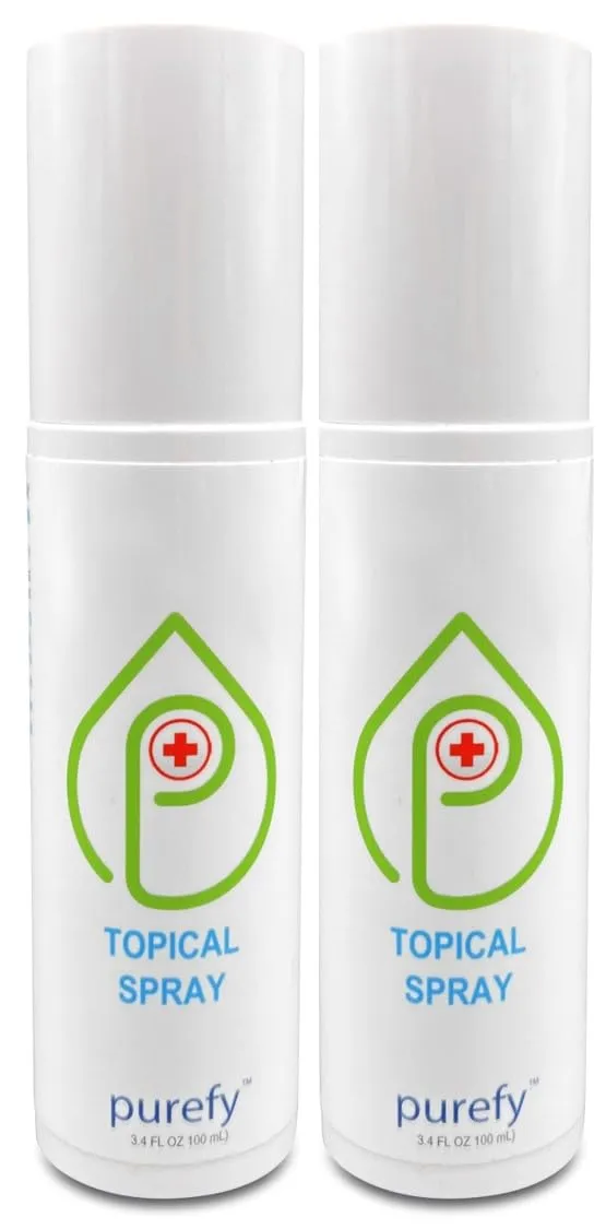 Topical Spray (3.4oz 2pk) Soothing Face & Body Skin Spray, Purefypro Dermal HOCL Technology, Natural Skincare Support Redness, Irritations, Ezcema, Dry Skin, Athletic Itch, Travel Size
