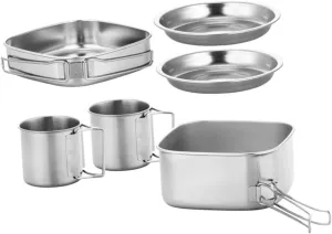 Totority Portable Camping Pot Stainless Steel Mess Kit Pan for Hiking Outdoor Kitchen Equipment