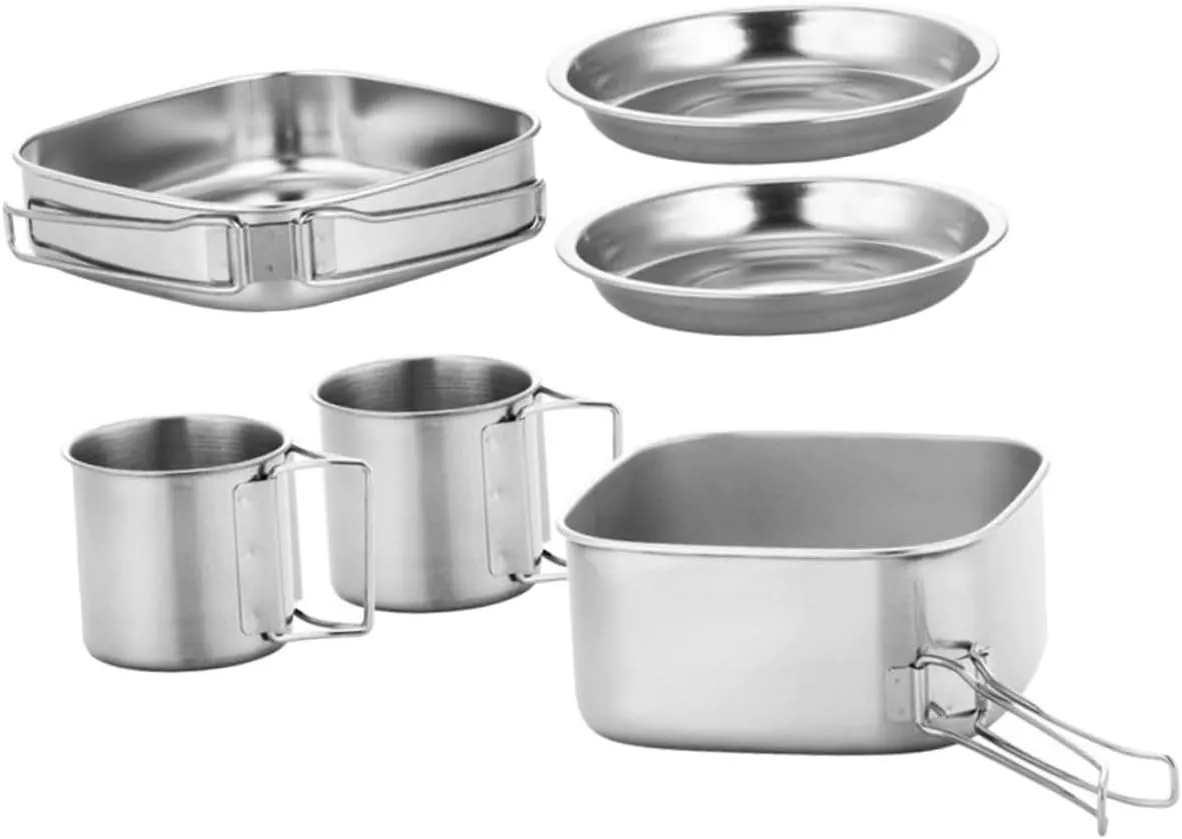 Totority Portable Camping Pot Stainless Steel Mess Kit Pan for Hiking Outdoor Kitchen Equipment
