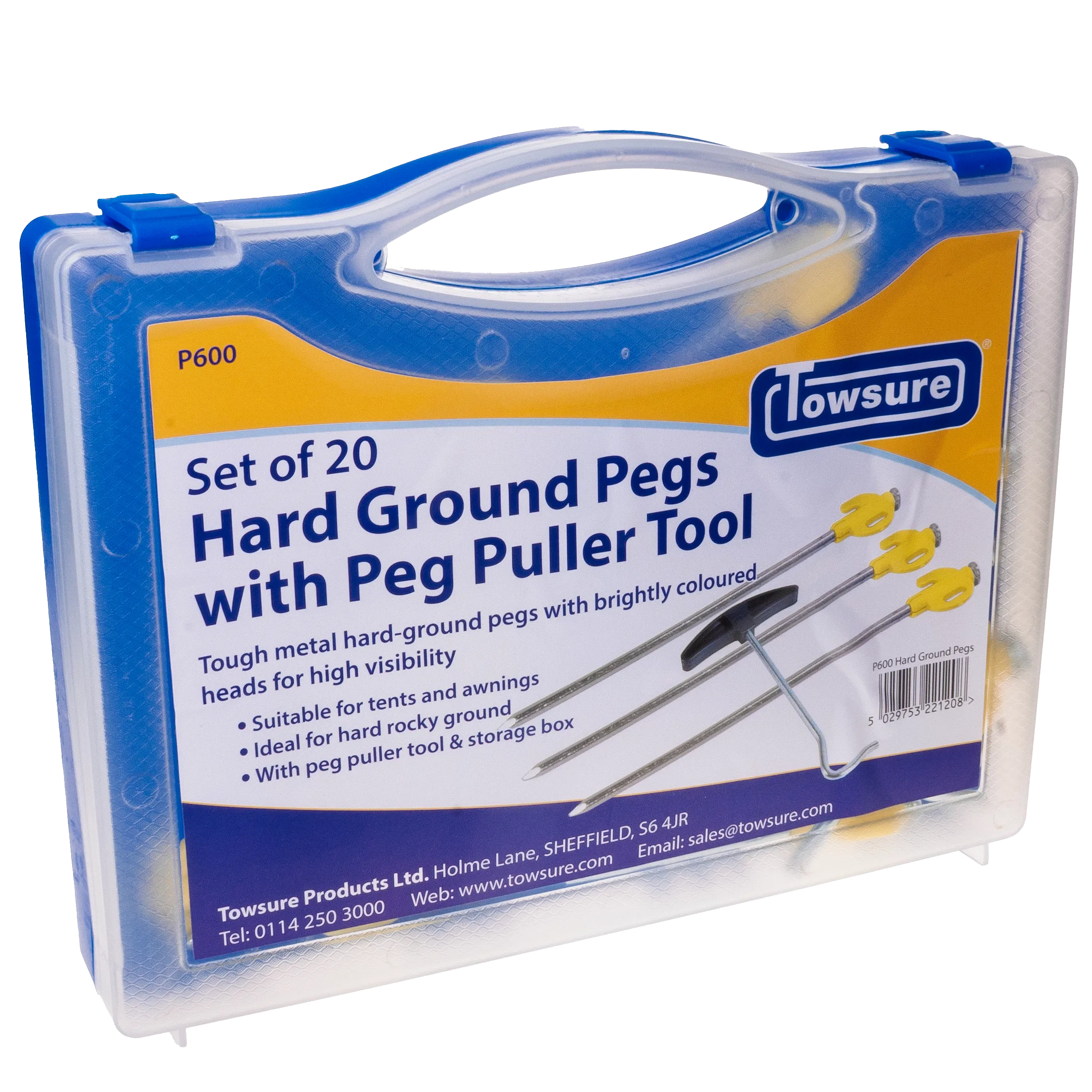 Towsure Set of 20 Hard Ground Tent Pegs with Peg Puller Tool