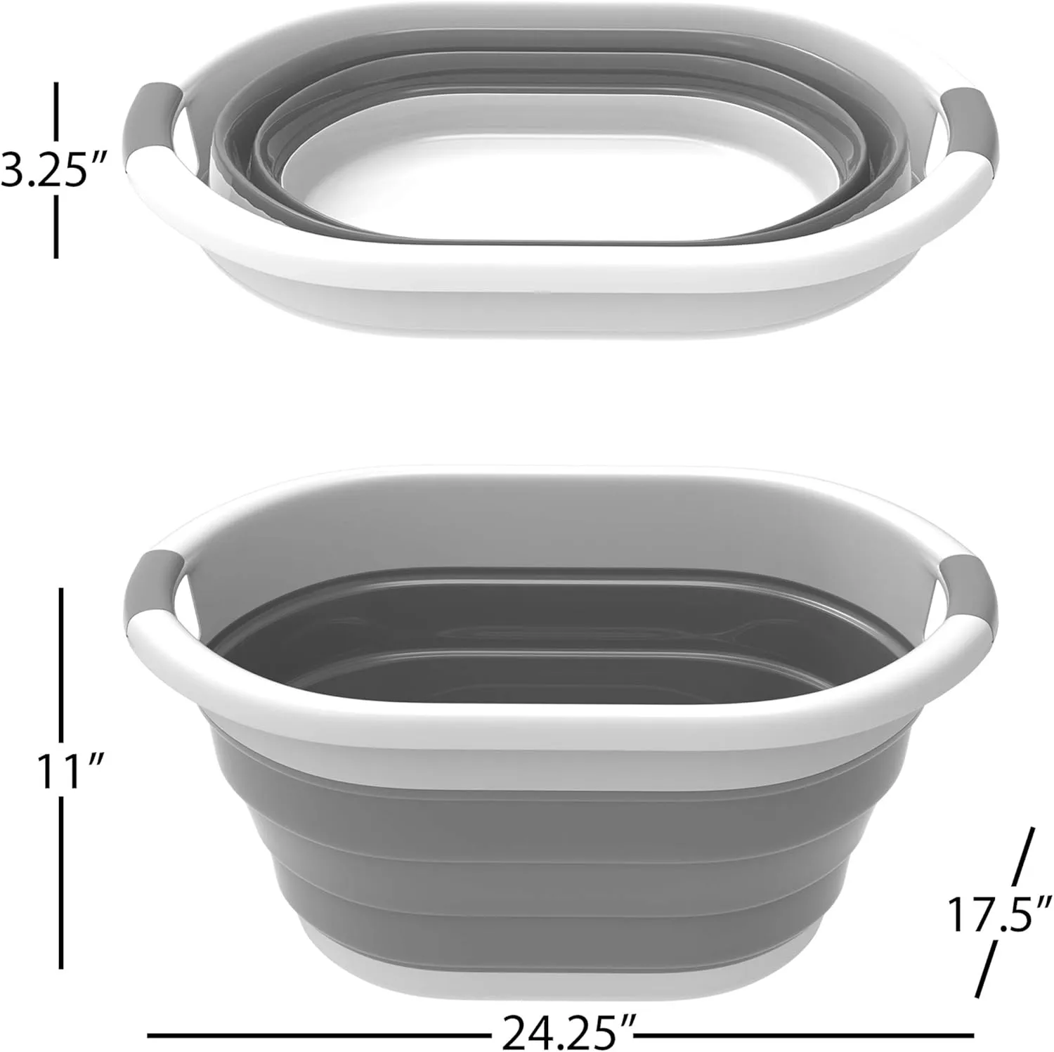 Trademark Home Collection Wakeman 75-CMP1062 Outdoors Collapsible Wash Basin, Dish Tub, Ice Bucket, Portable Basket & Comfort Handles for Camping, Tailgating, More (Gray), 24.25” x 12.5” x 11”