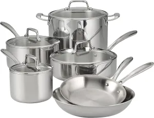 Tramontina Tri-Ply Clad Stainless Steel 10-Piece Cookware Set with Glass Lids, Pots and Pans Kitchen Set, Induction-Ready, Dishwasher-Safe, NSF-Certified, Made in Brazil