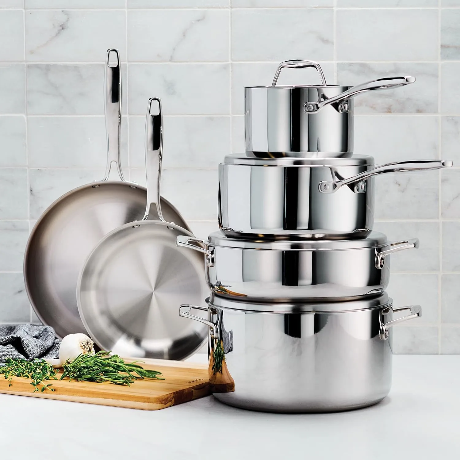 Tramontina Tri-Ply Clad Stainless Steel 10-Piece Cookware Set with Lids, Pots and Pans Kitchen Set, Induction-Ready, Dishwasher-Safe, NSF-Certified, Made in Brazil