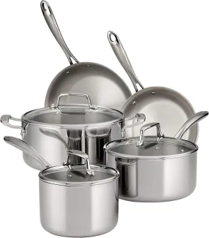 Tramontina Tri-Ply Clad Stainless Steel 8-Piece Cookware Set with Glass Lids, Pots and Pans Kitchen Set, Induction-Ready, Dishwasher-Safe, NSF-Certified, Made in Brazil
