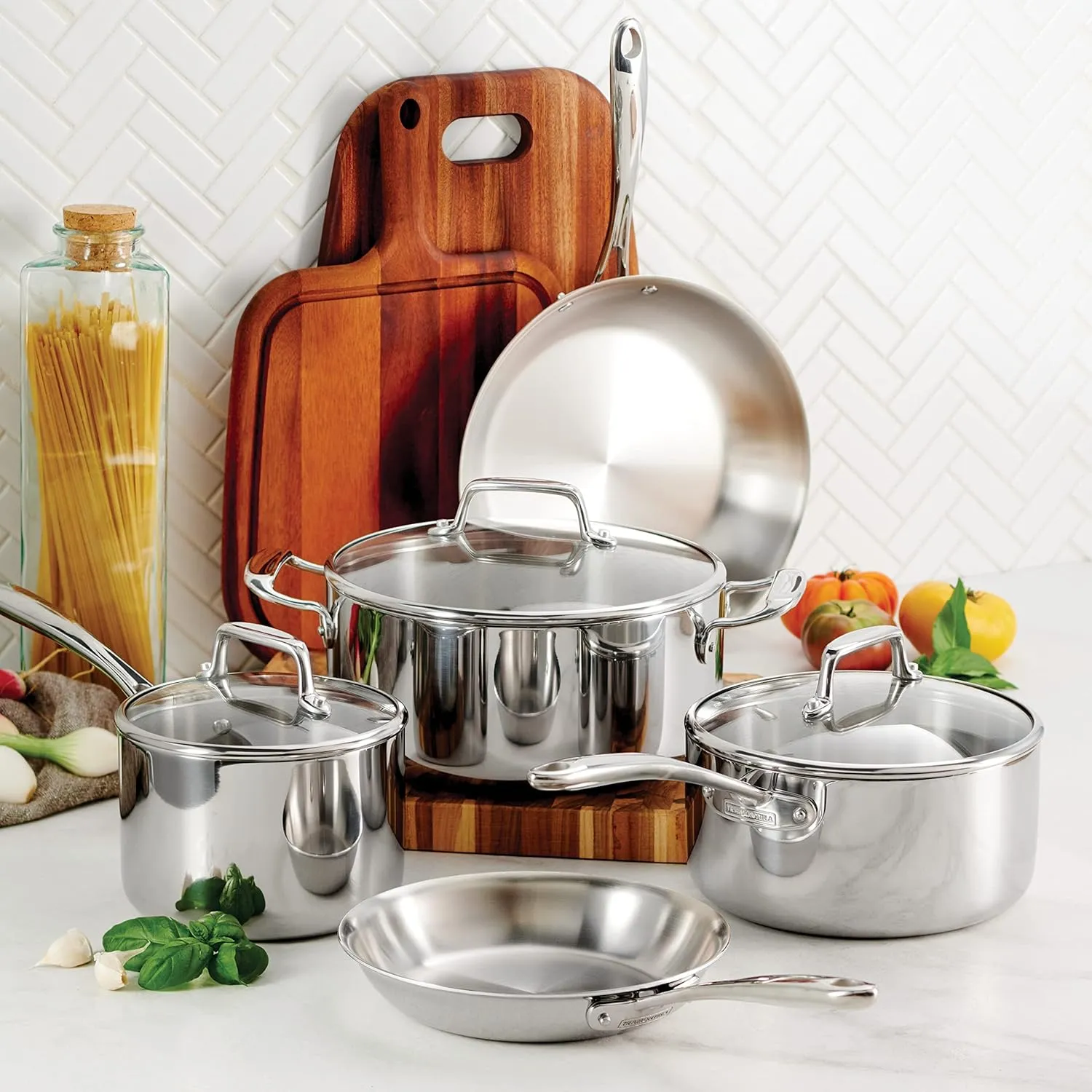 Tramontina Tri-Ply Clad Stainless Steel 8-Piece Cookware Set with Glass Lids, Pots and Pans Kitchen Set, Induction-Ready, Dishwasher-Safe, NSF-Certified, Made in Brazil